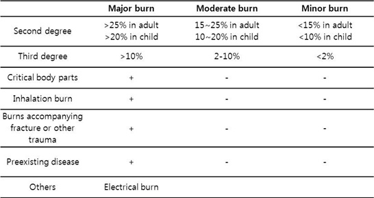 [Table 1. Classification of burns by severity]